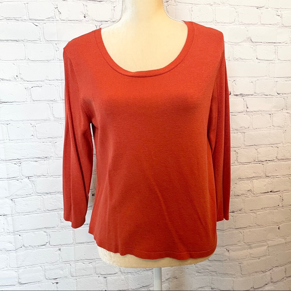 Eileen Fisher orange Italian yarn knit blouse - Picture 1 of 7